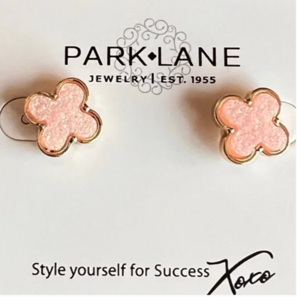 Park Lane Stardust Pink Blush Druzy Stud Earrings – Gold Tone Quatrefoil – NWT
